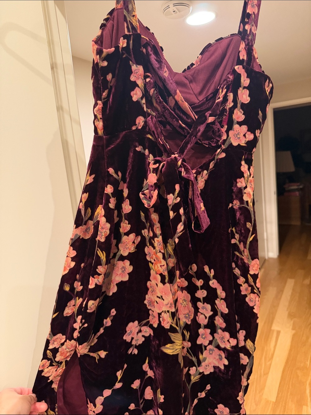 Lulu's Plum Velvet Midi Dress with Pink Floral Embroidery - Picture 2 of 4